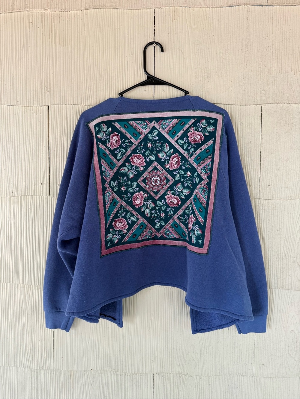 vintage 1990s blue fleece open-front cardigan